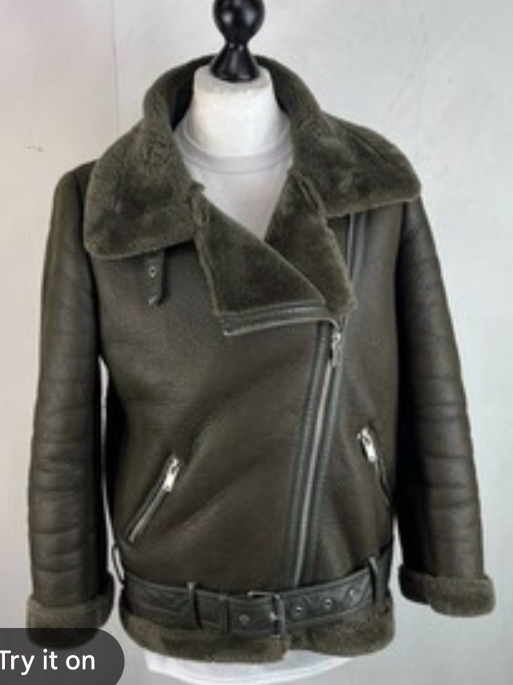 Zara Green Shearling Moto Jacket
